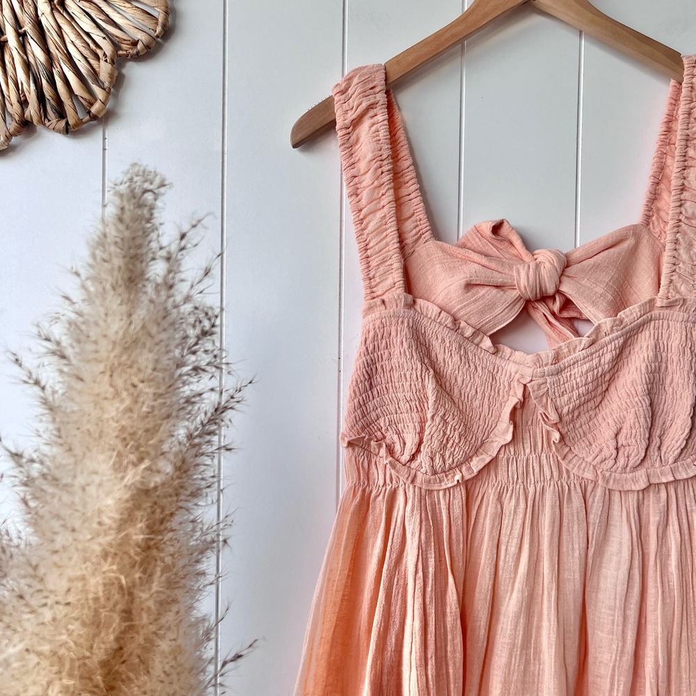 Free People dress mini cotton linen beach summer spring bow - Picture 3 of 7